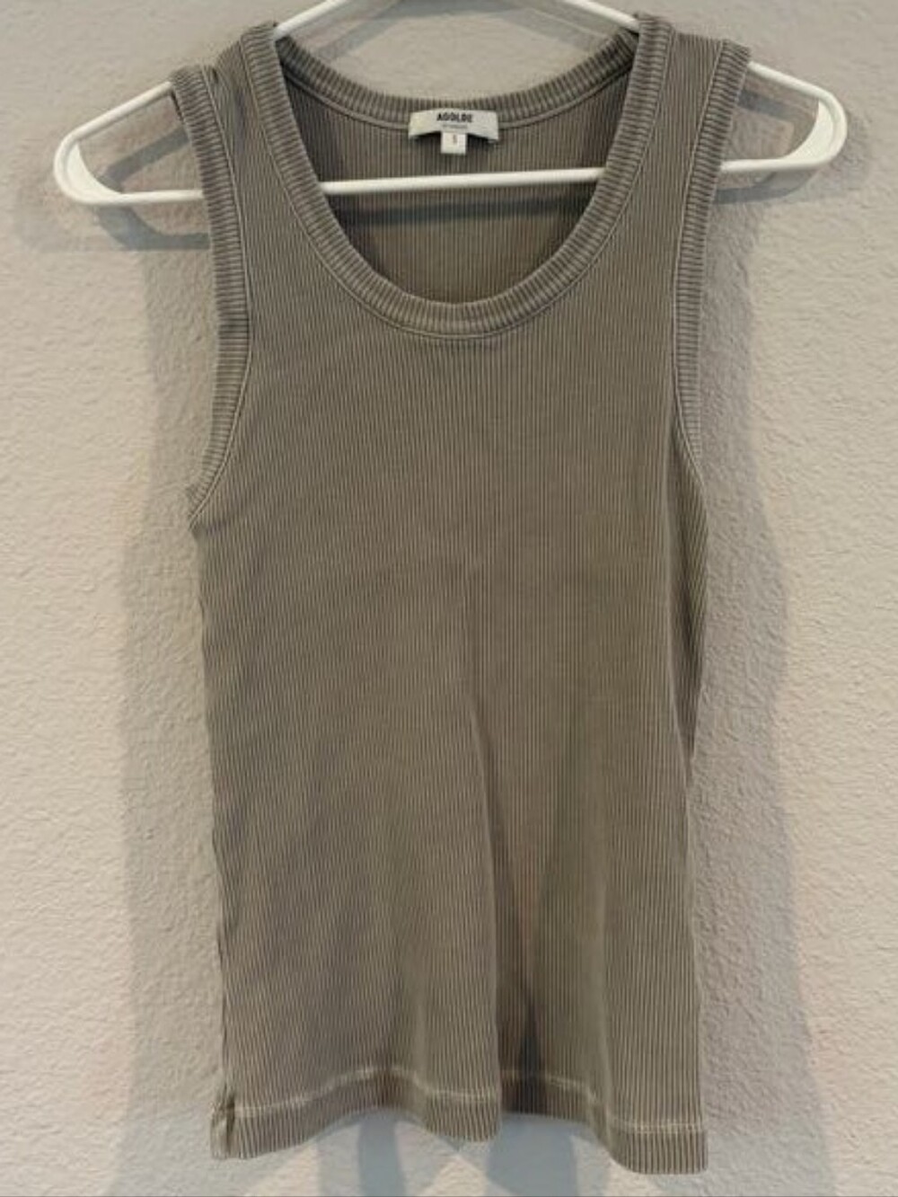 Agolde Womens Casual Grey Green Ribbed Basic Cotton Scoop Tank Top‎ Size Small